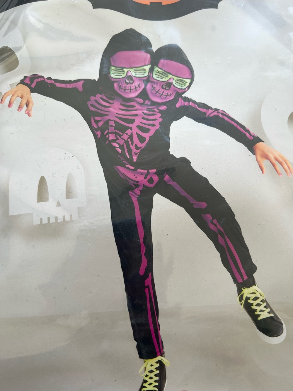 New! Kids Black & Pink Skeleton Costume - Large